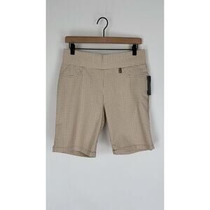 Tommy Hilfiger Womens Beige Gingham Stretch Pull On Shorts Size 10 NWT